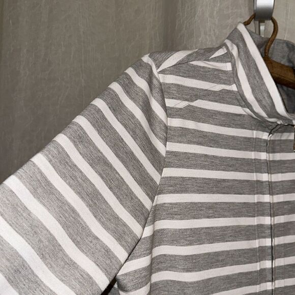 Millers 12 Heather Gray White Striped Mock Neck Full Zip Sweatshirt Jacket - Picture 9 of 14